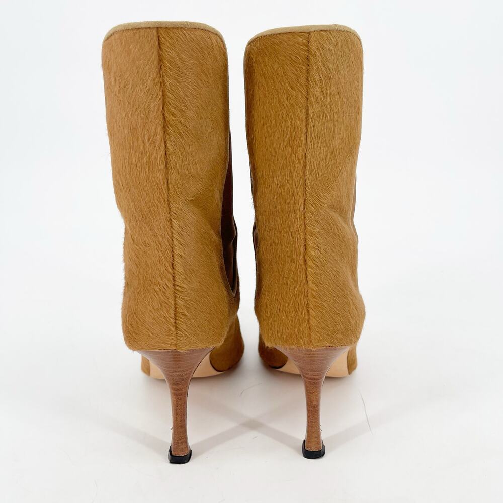 Manolo Blahnik Vintage Ponyhair Camel Brown Heeled Chelsea Ankle Boots IT 37 - Picture 8 of 12